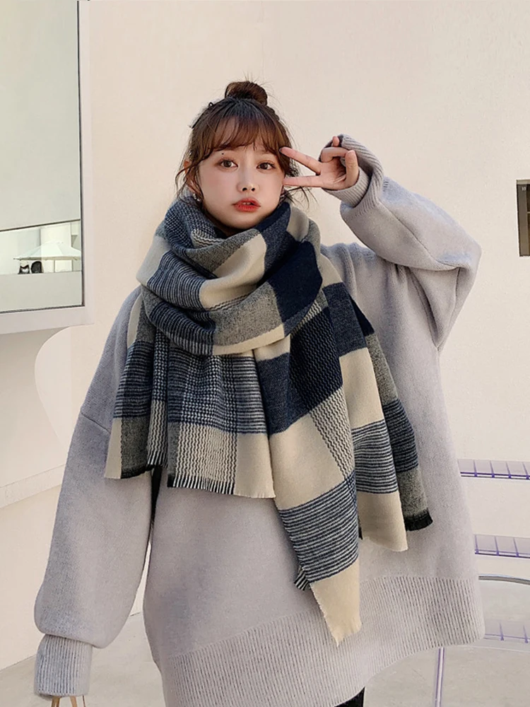 New Imitation Cashmere Women Plaid Scarf Winter Preppy Style Lady Thick Wrap Pashmina Shawl Bandana Female Mujer Bufandas Stoles