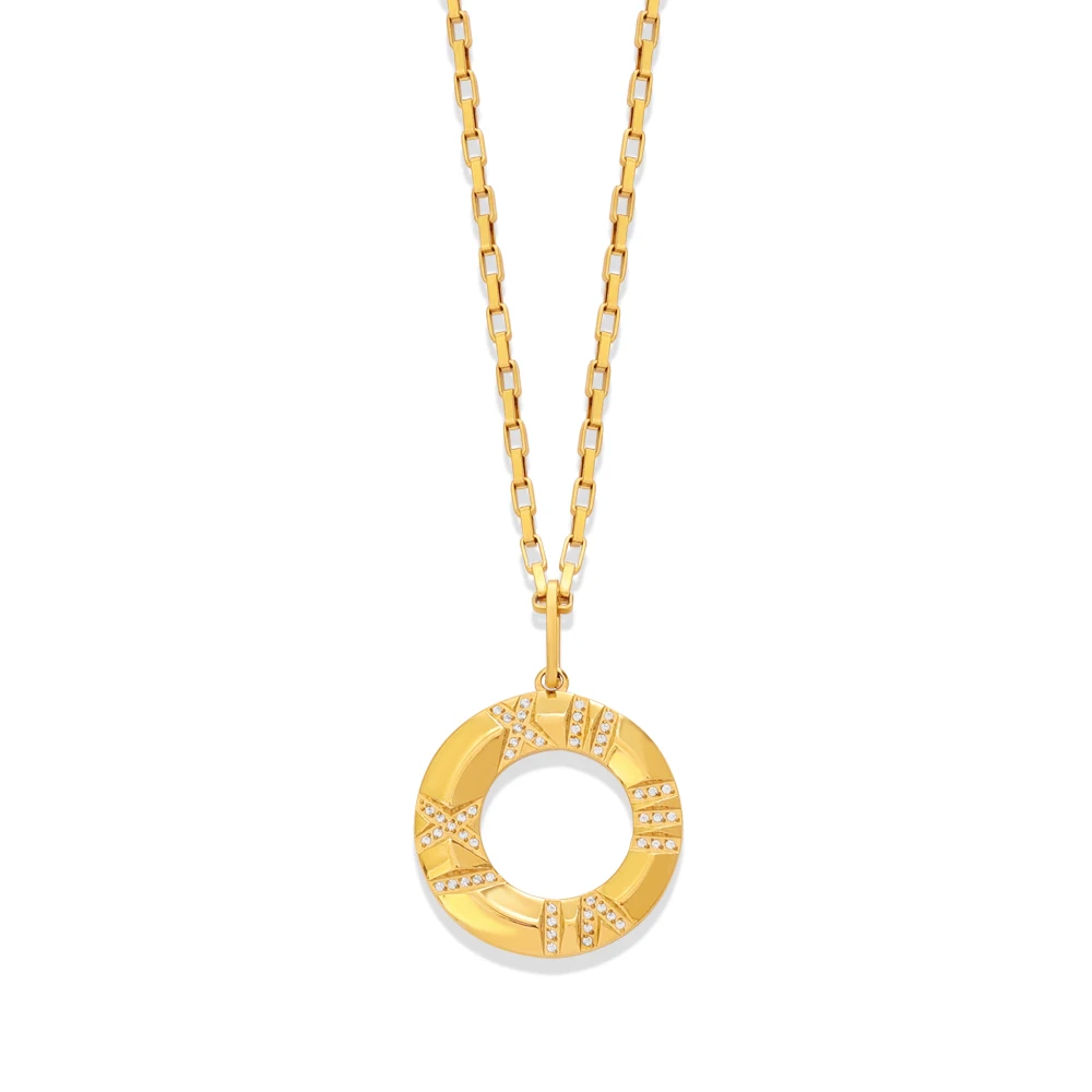 2026 JINHUI Gold Stainless Steel Round Pendant Necklace Roman Digital Cube Zirconia Women's Jewelry Gift
