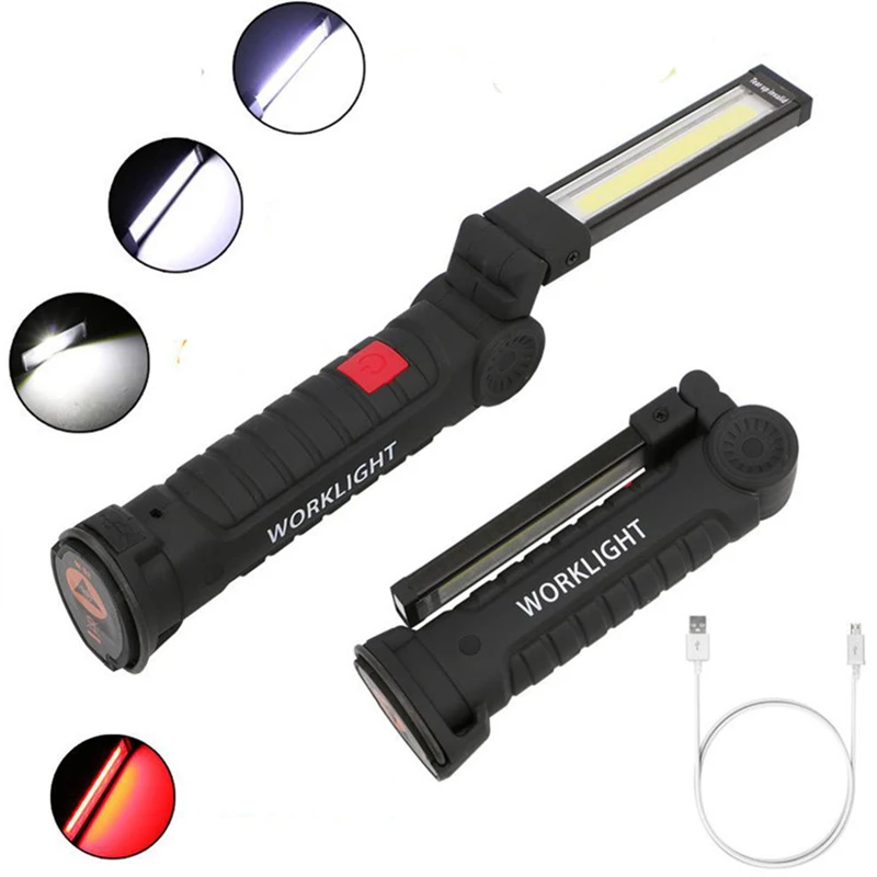 Car Repair LED Working Lamp Flashlight COB Torch Built-in Battery Flash Light Tail Magnet Portable USB Rechargeable Work Light