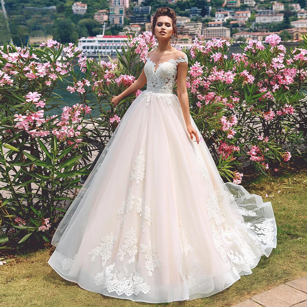 Vestido De Novia, кружевные винтажные свадебные платья с короткими рукавами по индивидуальному заказу, элегантные свадебные платья трапециевидной формы с аппликацией и пуговицами