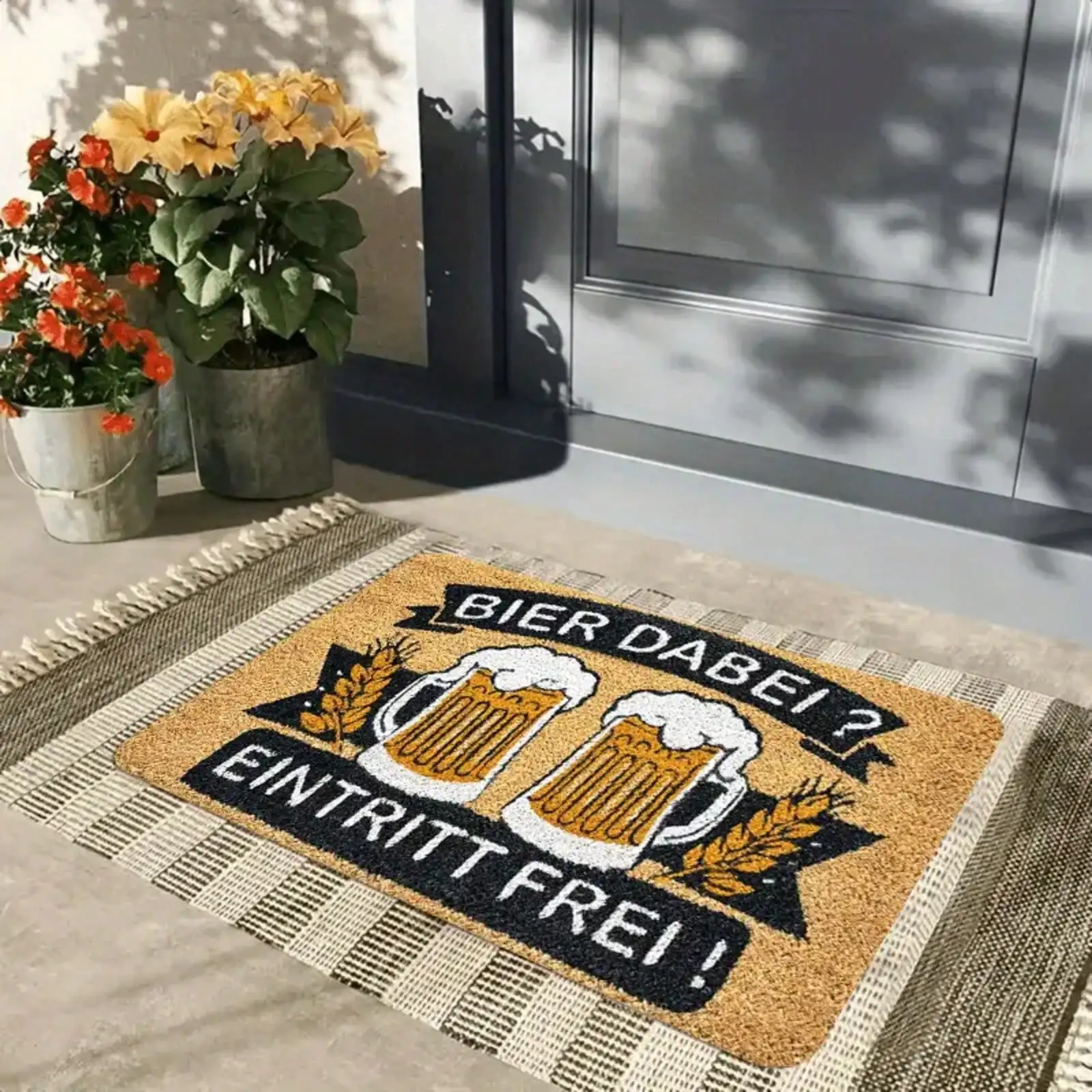 1pc Beer Party Door | Thick Fleece, 0.4-Inch Sponge Thickness, 580g/², German Welcome Phrase, Wheat Decoration, Suitable Kitchen, Living Room, Bedroom, Hallway