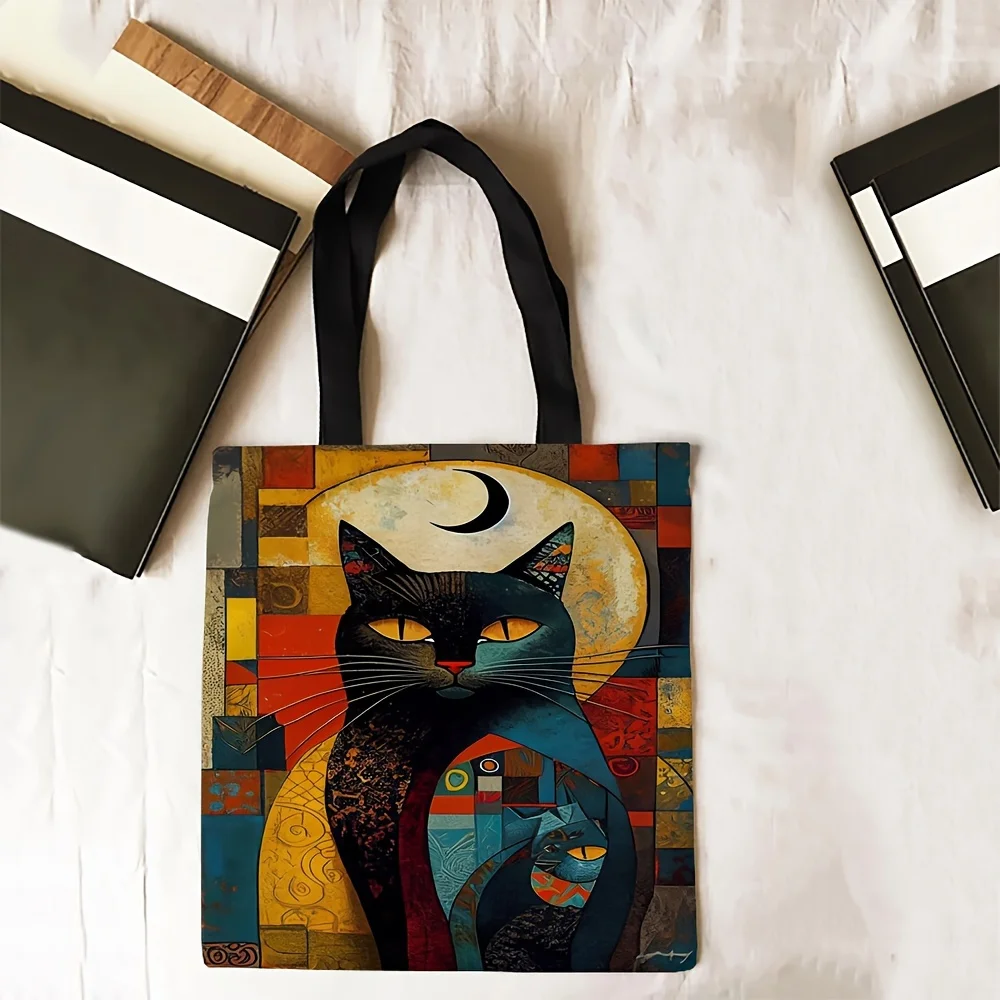 Bolso de hombro con estampado de gato abstracto artístico, bolso de moda, bolso informal adecuado para viajes, juegos y trabajo