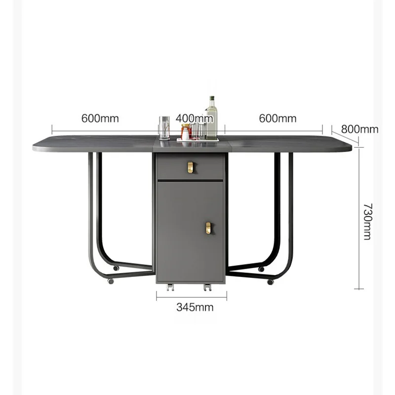 Table de salle à manger mobile et pliante, avec étagère de rangement et 2 tiroirs, Table de cuisine extensible et polyvalente, chaises pliantes en métal