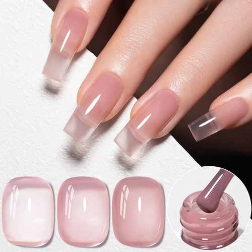 Imagen 2 del producto PUENTE-esmalte de uñas en Gel con batido desnudo, efecto de hielo translúcido, gelatina rosa para uñas, barniz semipermanente UV para manicura