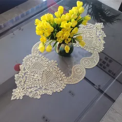Dubai Style Gold Thread Embroidery Oval Coffee Table Runner Mat Tablecloth Villa Hotel Home Furniture Cover Banquet Decoration
