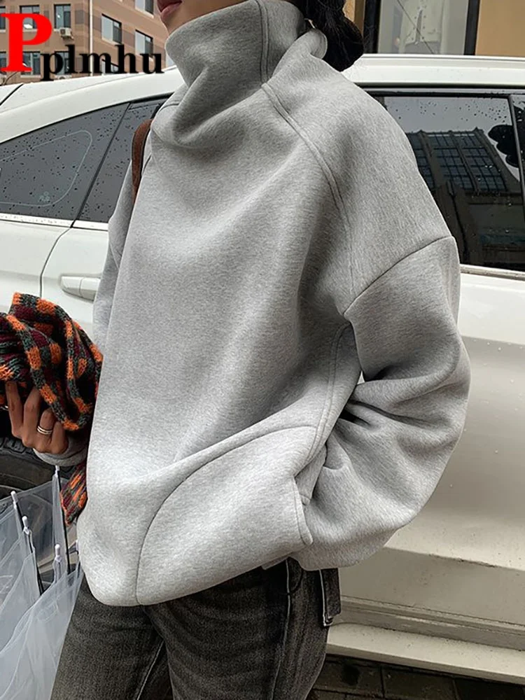 

Утолщенные мешковатые пуловеры с высоким воротником, пальто, женские повседневные корейские модные куртки, свободные флисовые теплые спортивные куртки с длинными рукавами