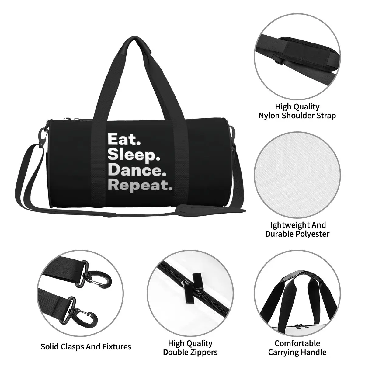 Gym Bag Eat Sleep Dance Repeat Classic Sports Bag Gym Accessories Cool Men Women Waterproof  Handbag Retro Travel Fitness Bag