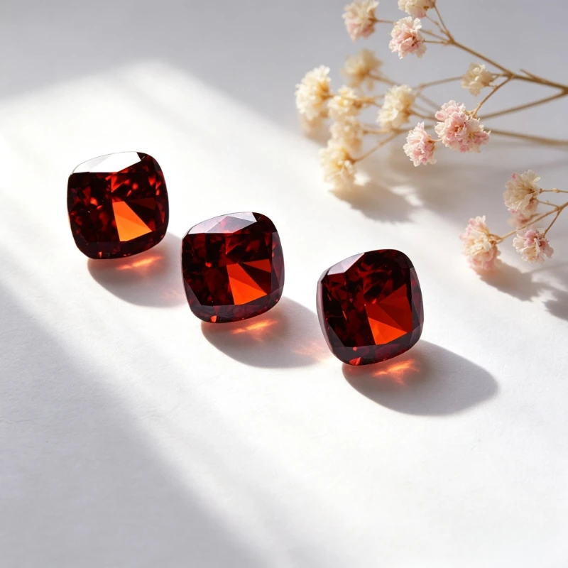 Kubisches Zirkonium, Crushed-Ice-Schliff, quadratische Kissenform, rote Farbe, 5A+-Qualität, CZ, 4K-Schliff, hochkarätiger Diamant – Detail 6