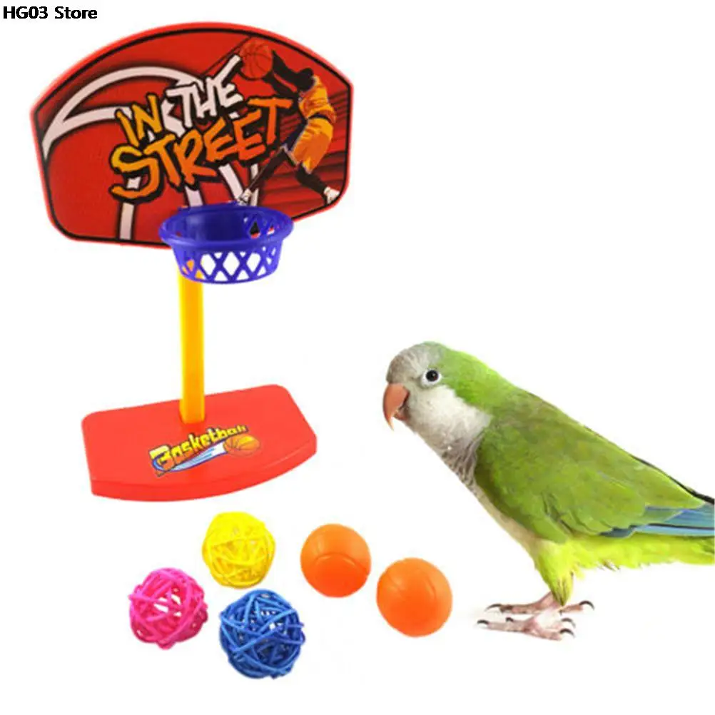 1set Birds Basketball Hoop Props Pet Parrot Pet Products Supplies Balls Pet Birds Chew Toy Parakeet Bell Balls Parrot Toys