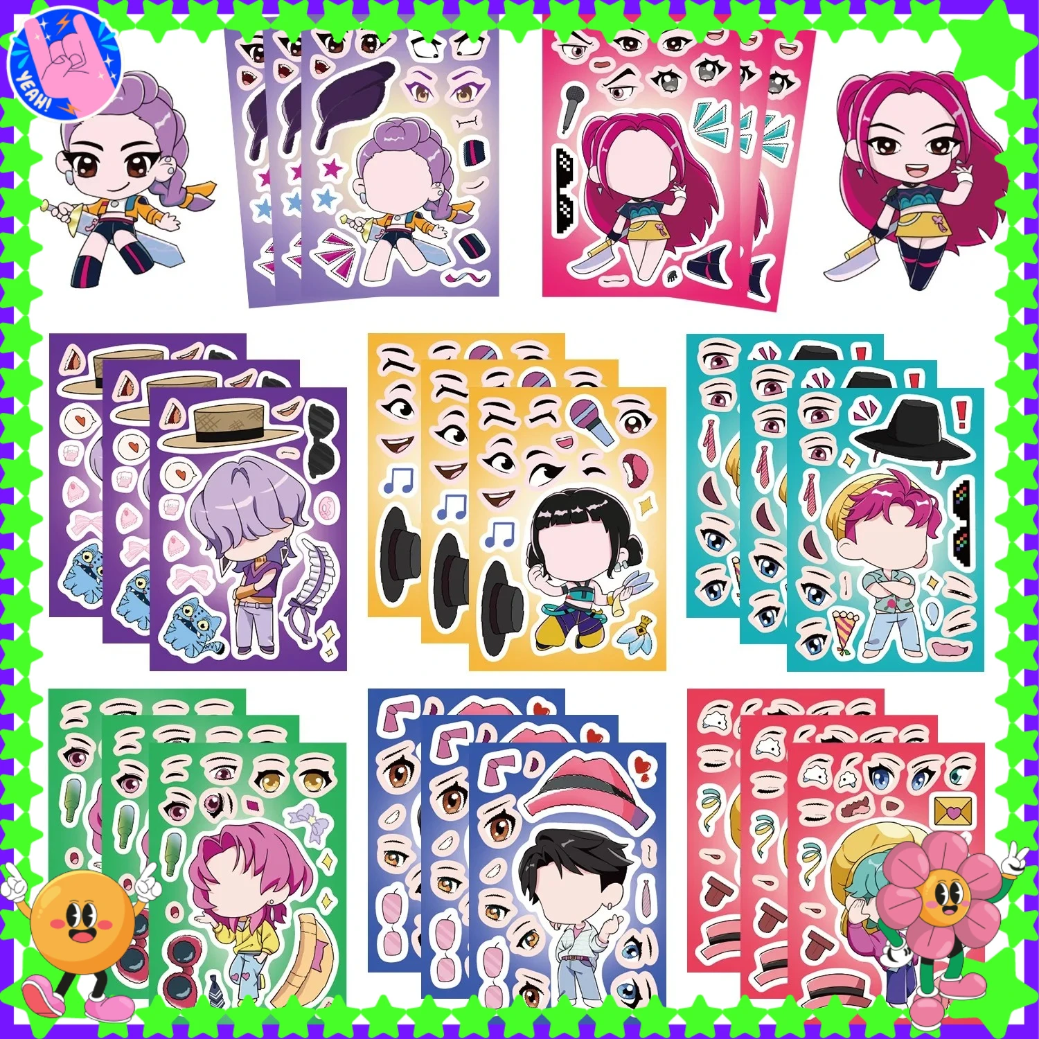Kpop شيطان الصيادين 8/16 ورقة مضحكة DIY جعل وجه لغز ملصقات و بانوراما لعبة تعليمية للأطفال الأطفال هدية
