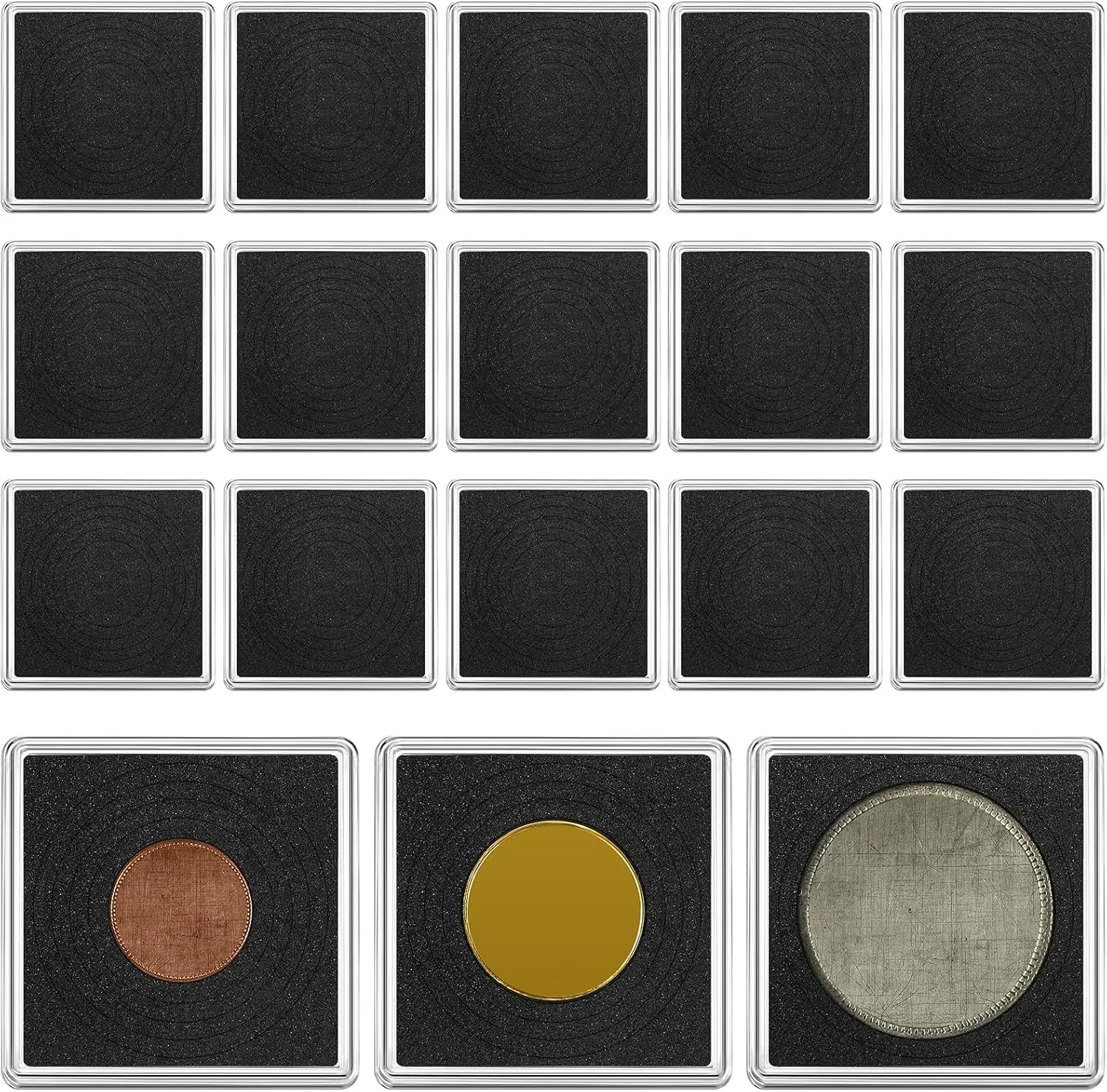 

15 Pcs Acrylic Coin Holder Cases with Adjustable Sponges 20-40mm for Collectors, Morgan Silver Dollar Snap Storage