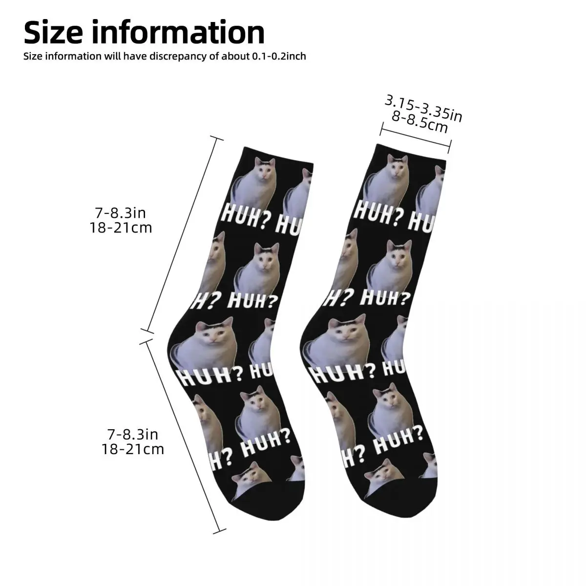 Huh Cat Meme Socks for Women Men Accessories All Season Funny Cats Memes Comfortable Crew Socks Breathable