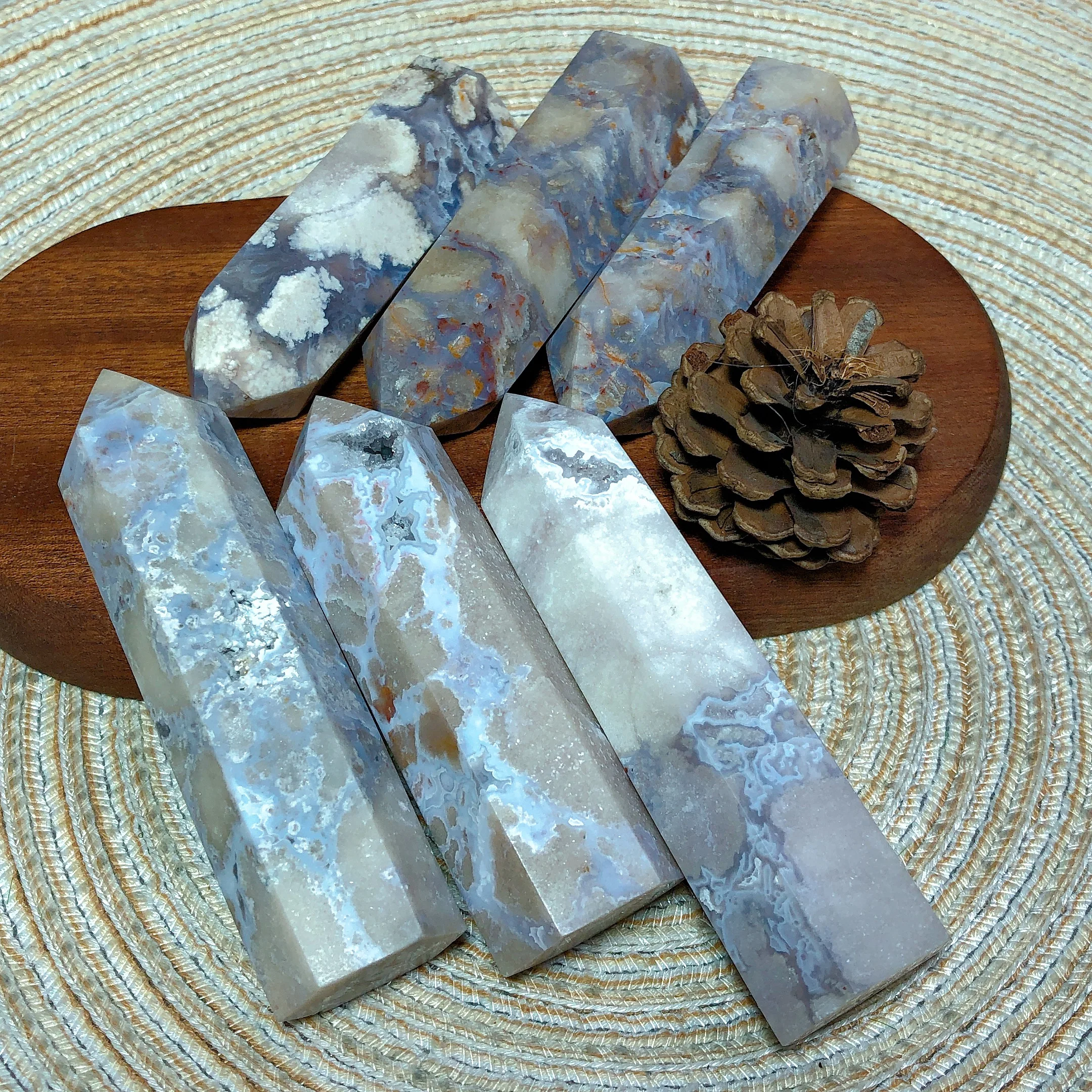 Natural Crystals Blue Flower Agate Geode Tower Energy Polished Healing Reiki High Quality Home Decorations Room Decor