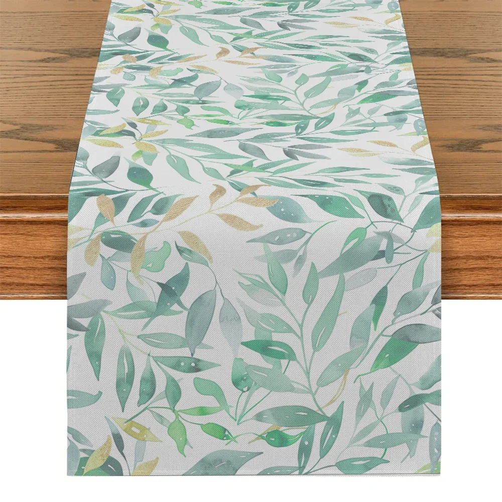 Flower Table Runner Dining Table Decoration Kitchen Supplies Eucalyptus Watercolor Table Runner Party Decoration