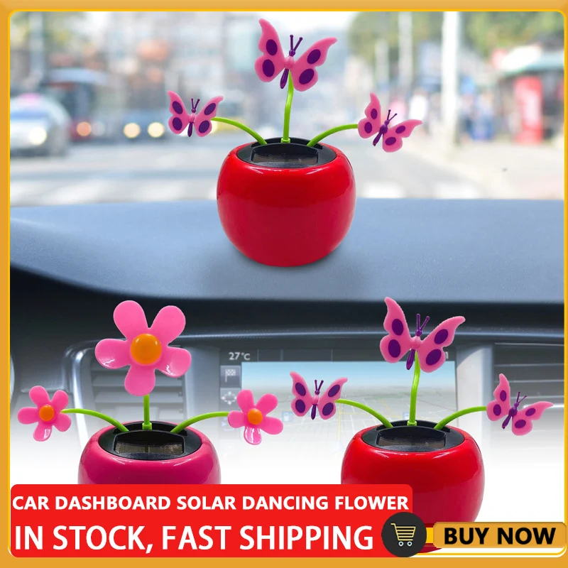 Solar Dancing Flower Dancing Flower Colorful Car Dashboard Flower Decor Window Swinginging Animated Shape Pot For Car Decoration