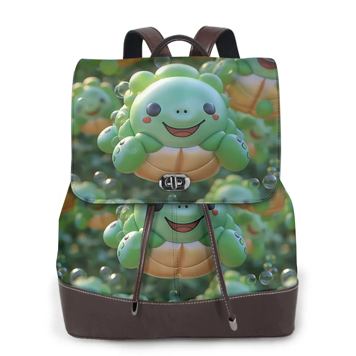 거북이 즐거운 거품 3D 패턴 새로운 핫 여성 배낭 디자이너 고품질 가죽 간단한 패션 대용량 배낭