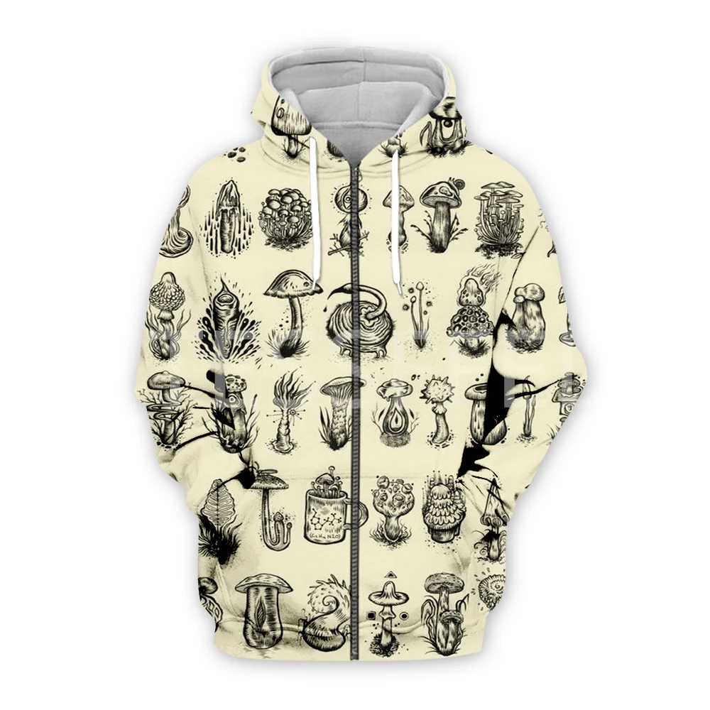 Mushroom Plant Fungus Psychedelic Trippy Tattoo Retro Streetwear Vintage 3DPrint Pullover Harajuku Jacket Casual Funny Hoodies 5