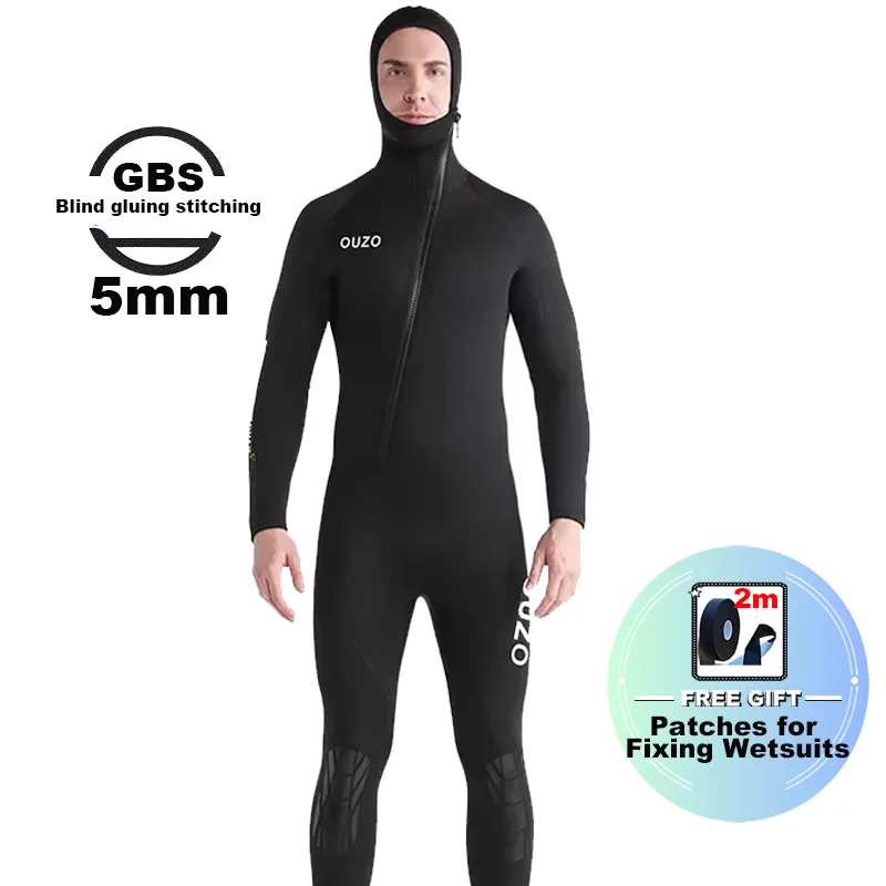 Men Women 5mm Wetsuit Neoprene Hooded Diving Suit One-Piece Full Body Wet  Long Sleeve Cuff With Zipper