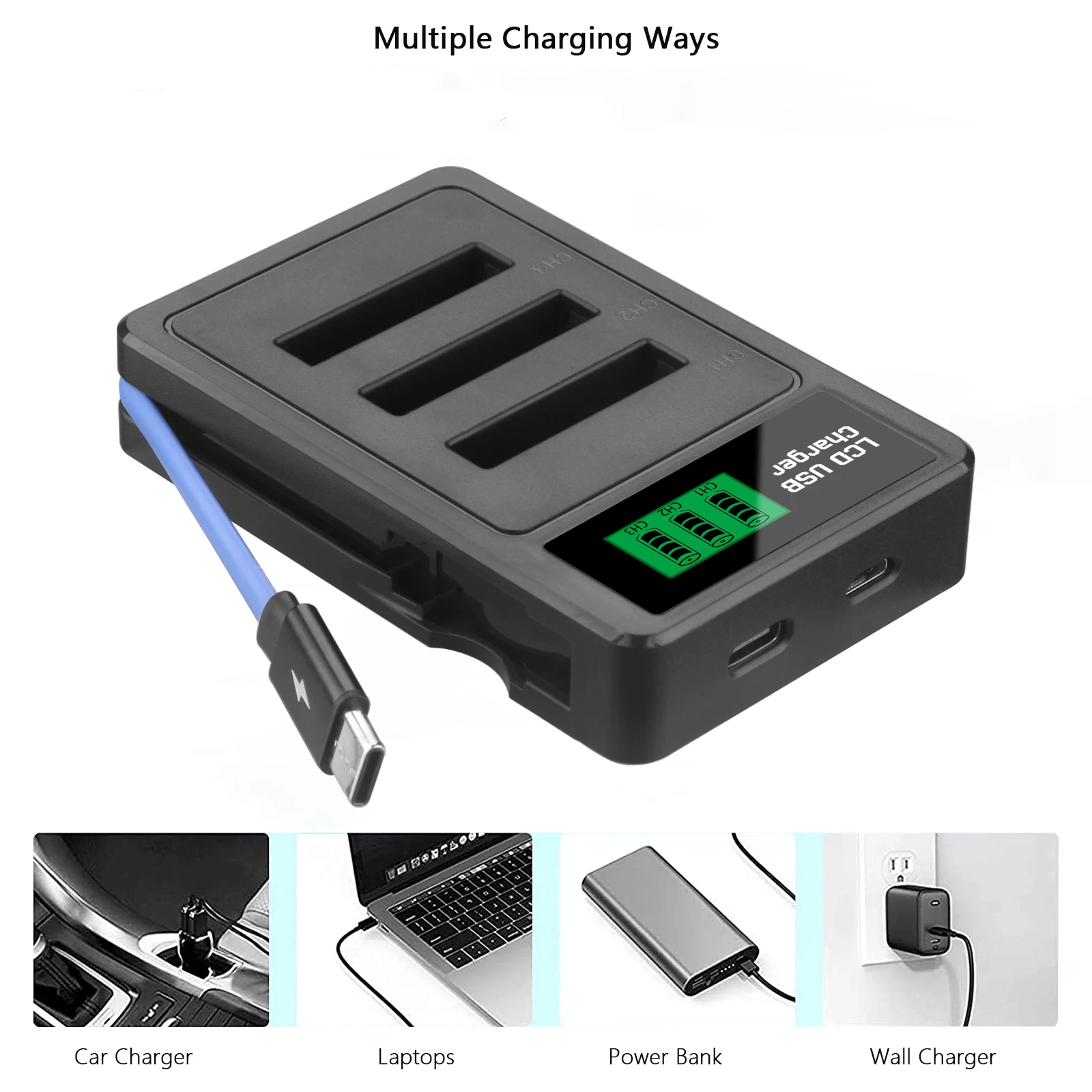 Probty Li-40B Li-42B EN-EL10 배터리 + Olympus Li 40B 42B, Nikon EN EL10, FinePix XP70 XP60 XP50 T550용 LCD 3 슬롯 충전기