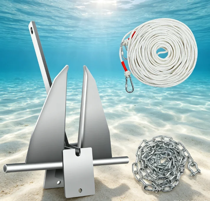 13Lb Heavy Duty Galvanized Steel  Anchor Kit, Anti-Tangle Design for Rope & Propeller, Fits Dock, Fishing & Sail Boats