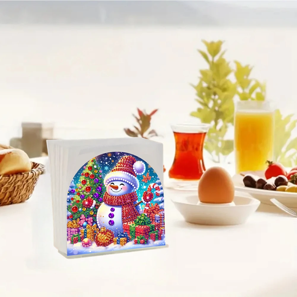 Porte-serviettes acrylique pour la décoration de la maison et du bureau, peinture au diamant, bonhomme de neige et arbre de Noël, ornement 5D, bricolage, art du papier, rangement T1