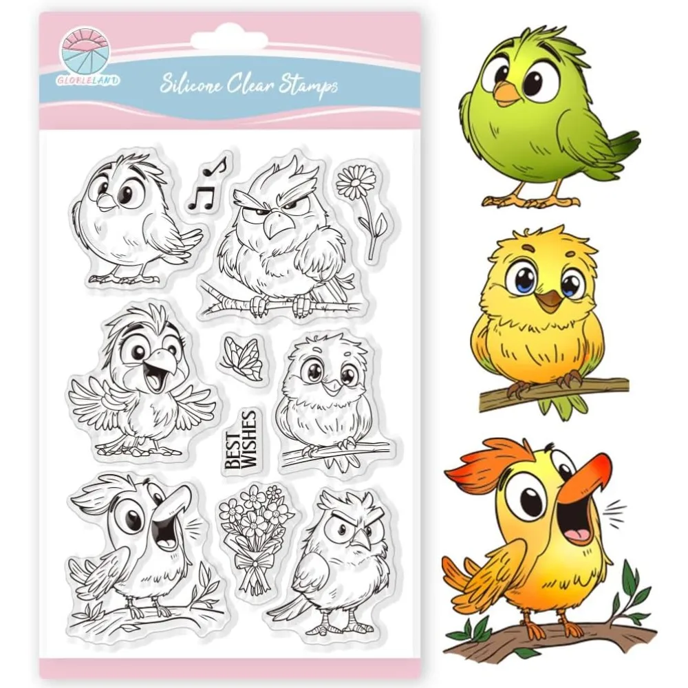 Sellos transparentes de pájaro divertido para álbum de recortes, flores, mariposas, sello de silicona, música, Animal, sello transparente para hacer tarjetas DIY
