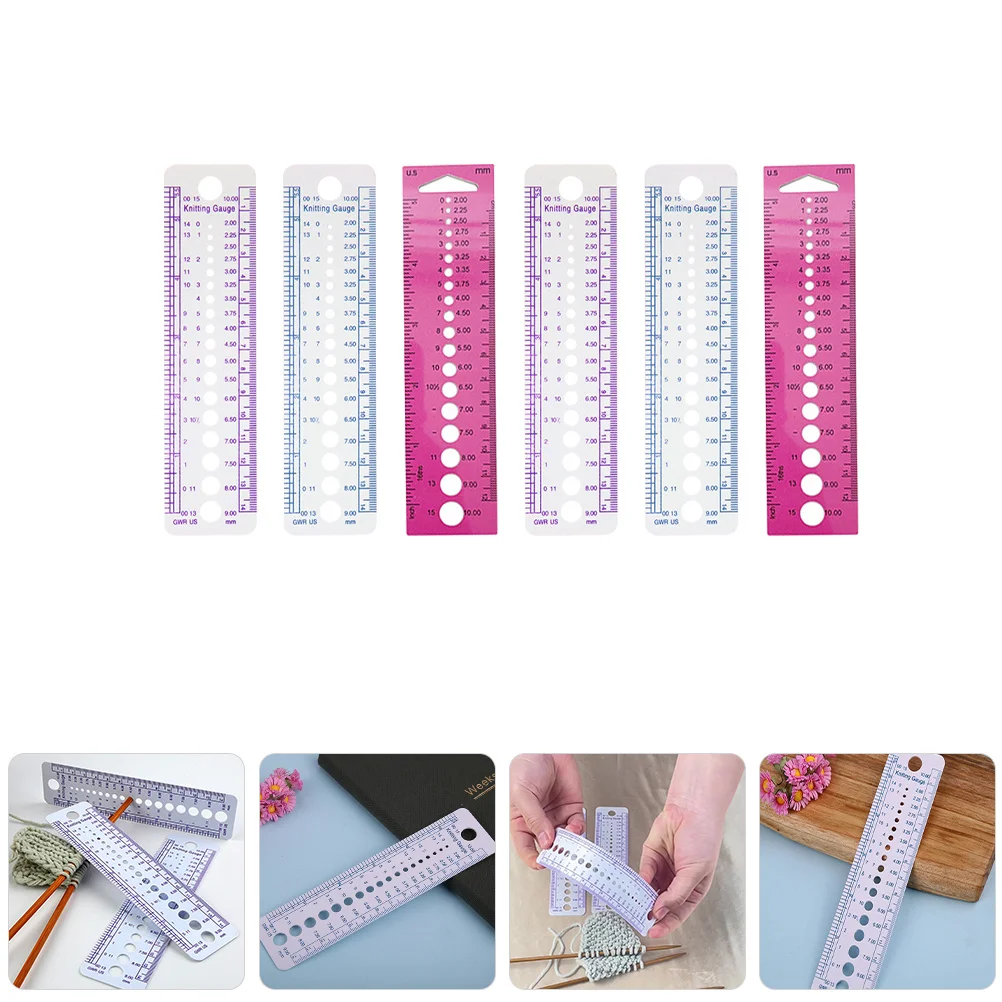 6Pcs Knitting Gauge Professional Needle Ruler Wear Resistant Plastic Multi Function Portable Knitting Accessory Small Needle