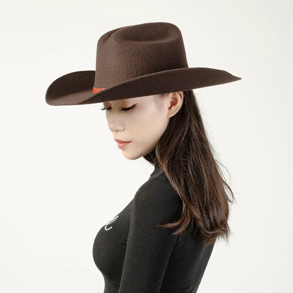 Spring and Autumn Fashion Casual Embossed Belt Wide Brim Wool Denim Hat Outdoor Travel Sunshade Warm Felt Hat