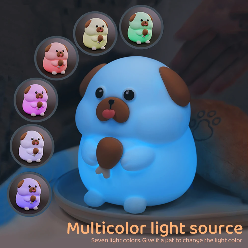 Silicone Cat Dog Night Light USB Rechargeable Nursery Sleeping Lamp Kawaii Cat Animal Night Lights for Kids Bedside Decoration