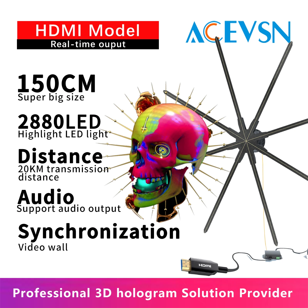 

150cm HDMI Holographic Projector for Event Support, 3D LED Fan, Hologram Display, Real Time Live Streaming,