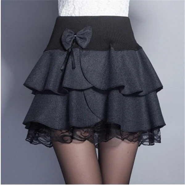 2021 Spring and Autumn Winter Tweed Skirt Short Skirt High Waist A-line Skirt Shaggy Pleated Umbrella Lotus Leaf Lady Girl Gray