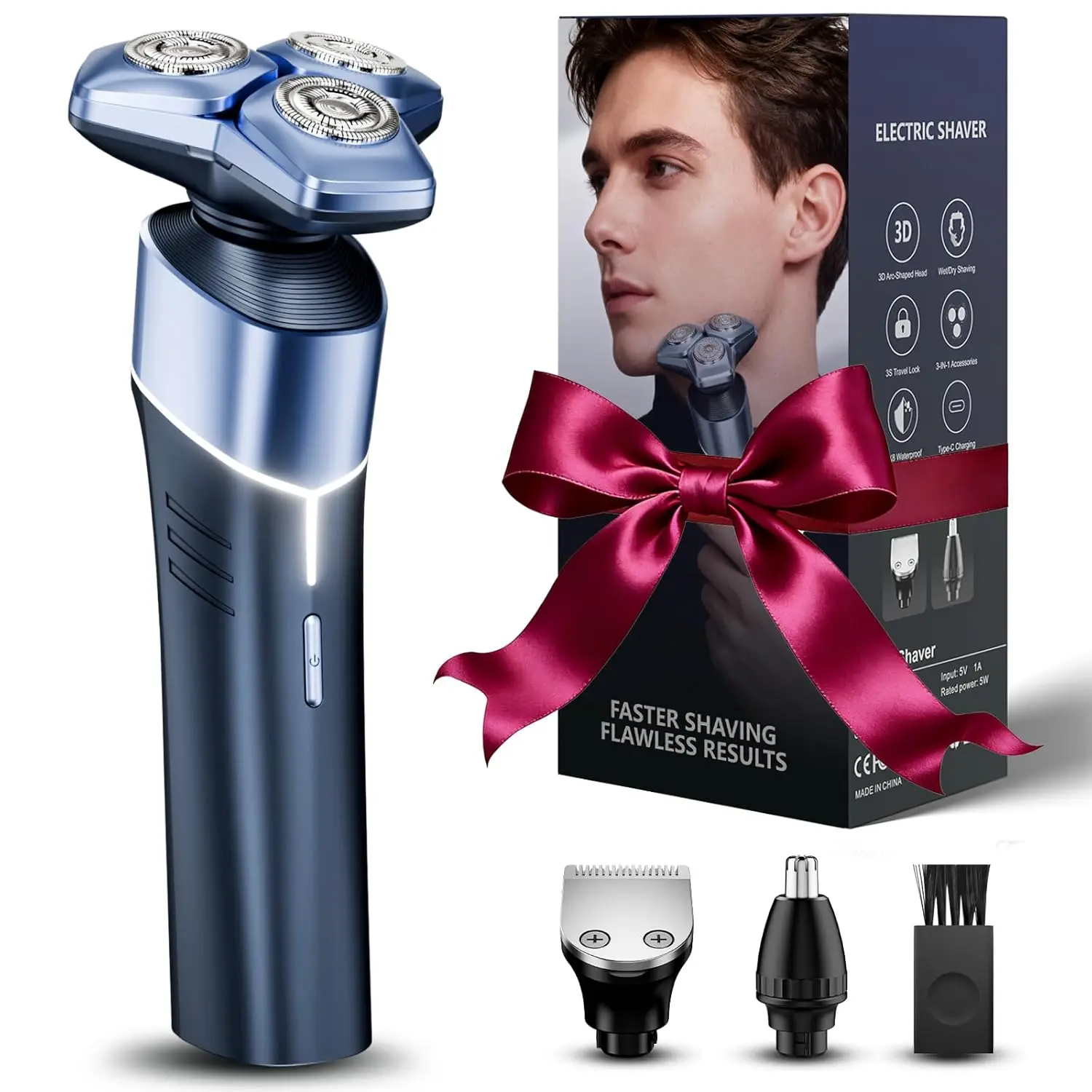 

Мужская электробритва: 3-в-1 триммер с функцией стрижки волос и триммером для носа, зарядка через USB-C, водонепроницаемая, идеально подходит для путешествий и в качестве подарка.