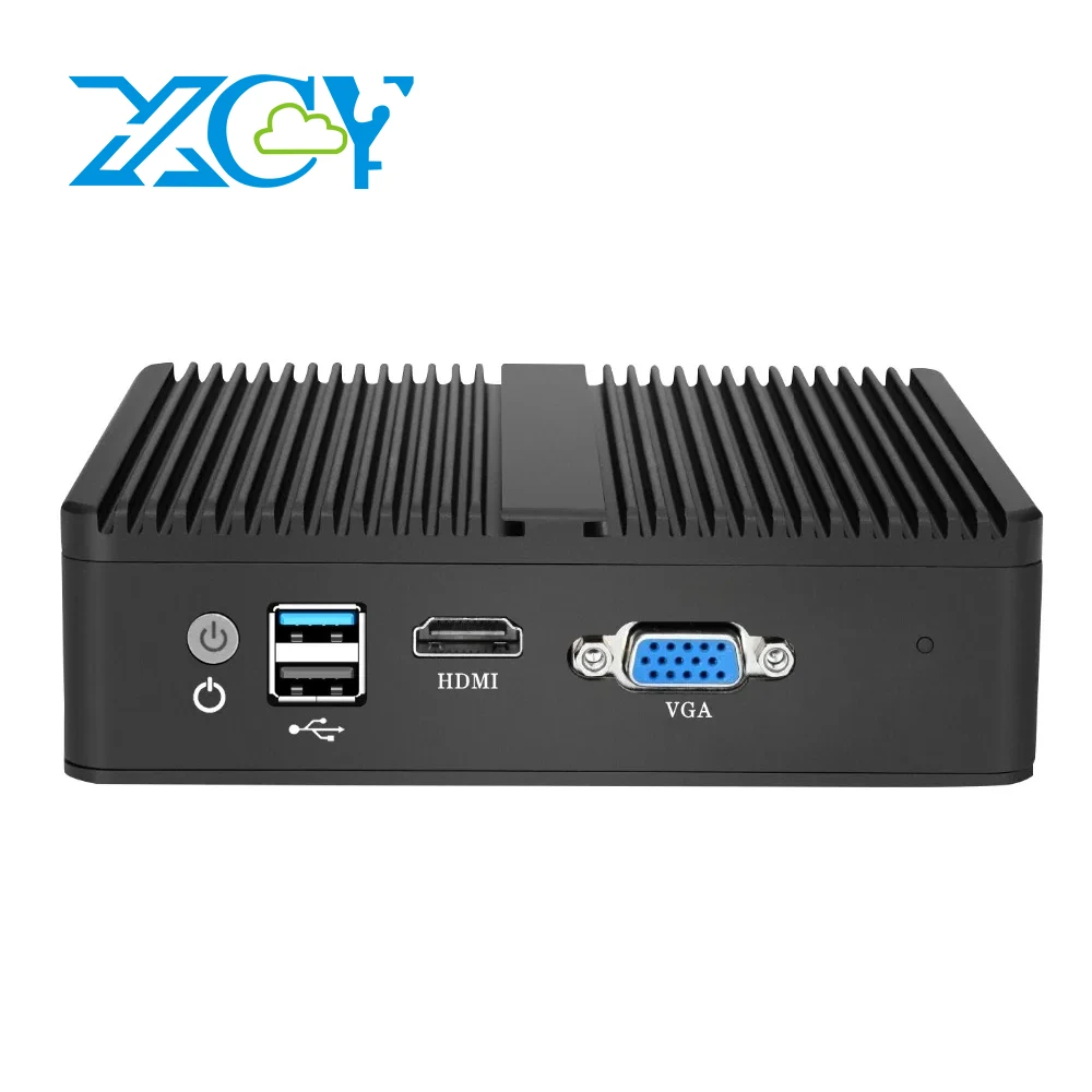 XCY Mini PC industriale senza ventola Celeron N2830 4x LAN HDMI VGA Slot SIM Modem 4G WiFi Win7/10 Linux per segnaletica digitale firewall