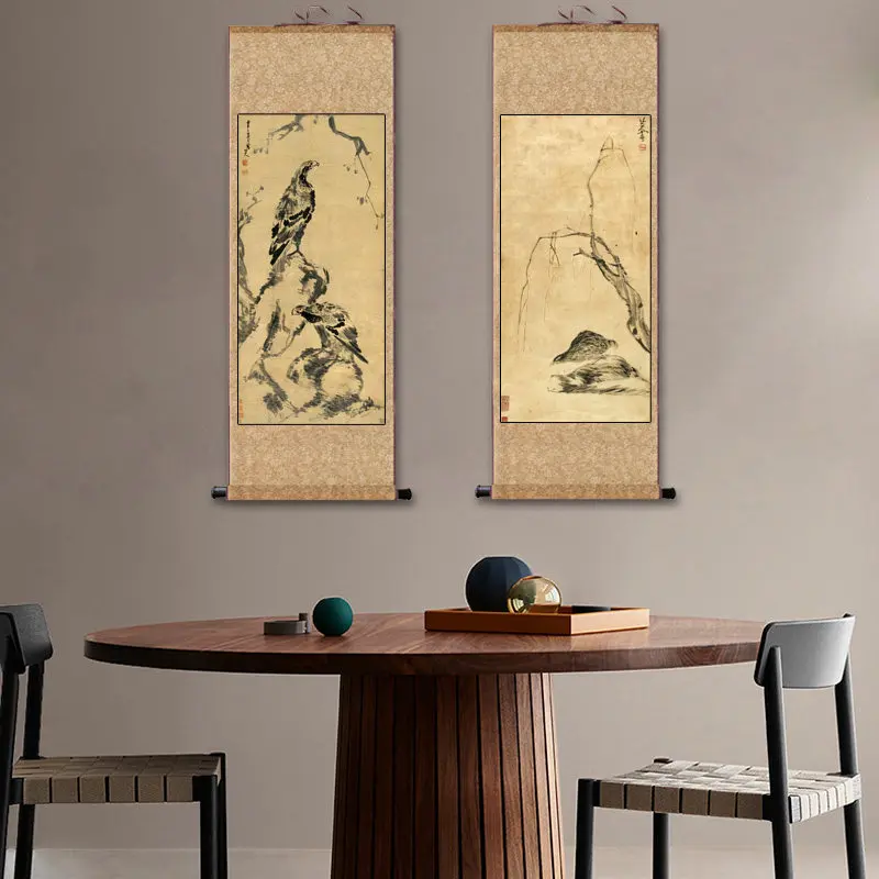 Traditional Chinese Painting Flower Bird Art Hand Painted Scroll Wall Hanging Decor for Living Room Bedroom Home Decoration