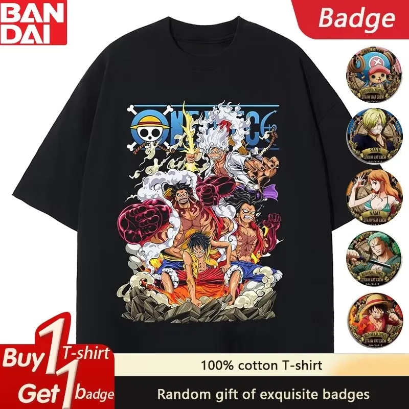 ONE PIECE Surrounding Summer Cotton Short-sleeved T-shirt 2025 Hot-blooded Animation Men's and Women's Sports Breathable T-shirt