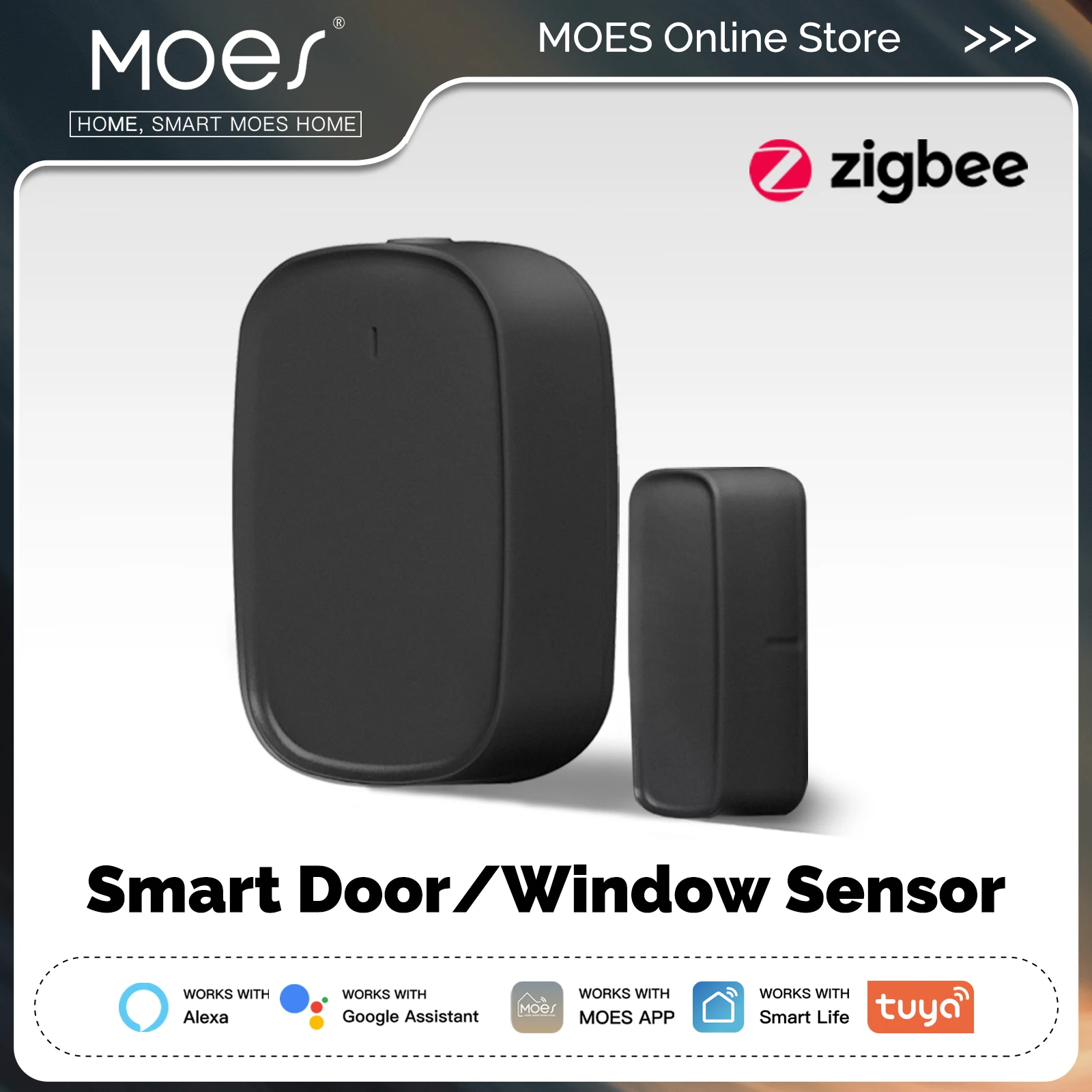 MOES Tuya ZigBee Smart Window Door Gate Sensor Detector Smart Home Security Alarm System Smart Life Tuya App Remote Control