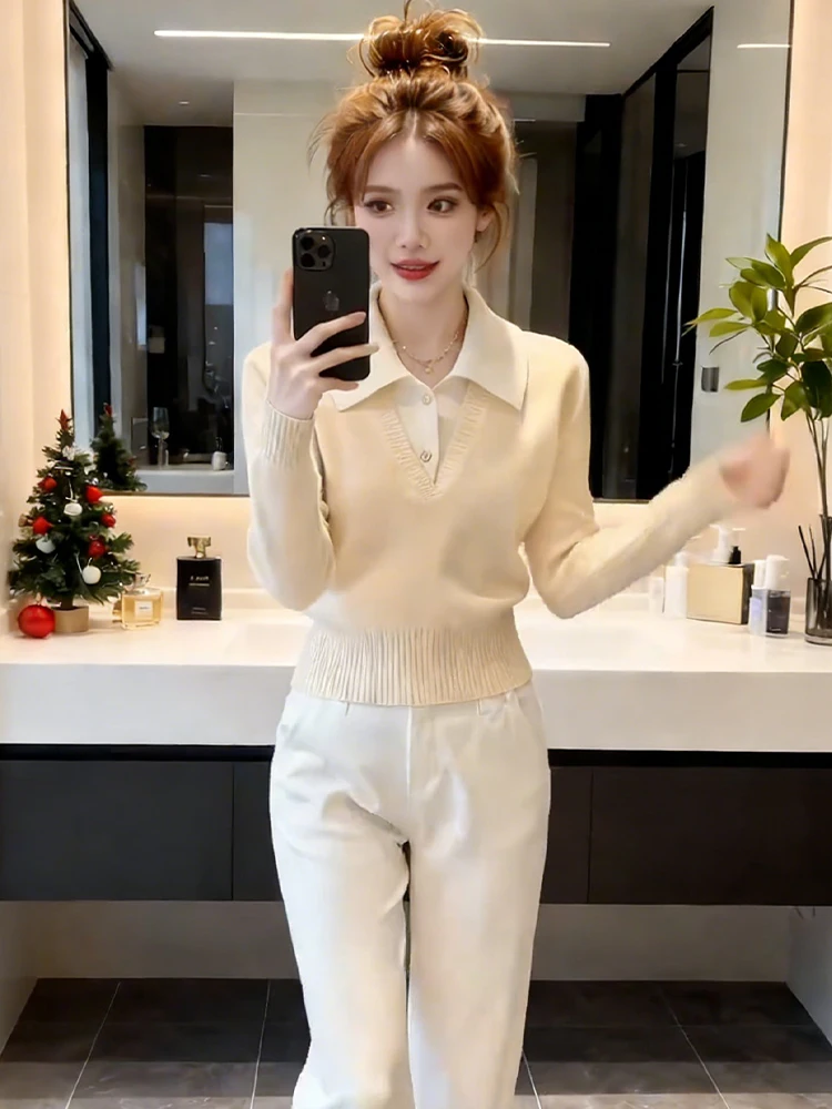 

Ele Knitted Sweater Women's Long Sve Collar Soft Tone Gentle Feel Autumn Winter Faion Casual Breathable Clothing