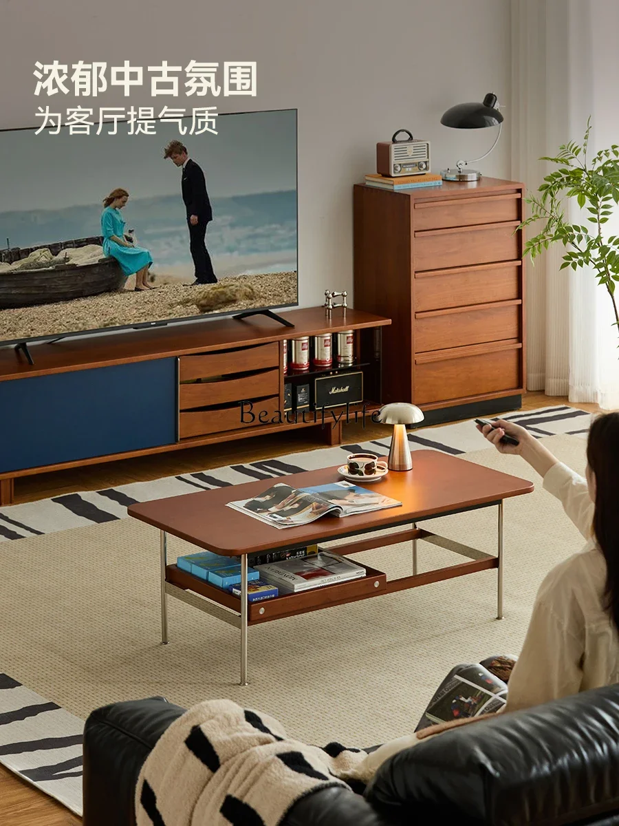 yj21 Solid Wood Small Apartment Living Room Style Simple Mid-Century Small Table Sofa Coffee Table