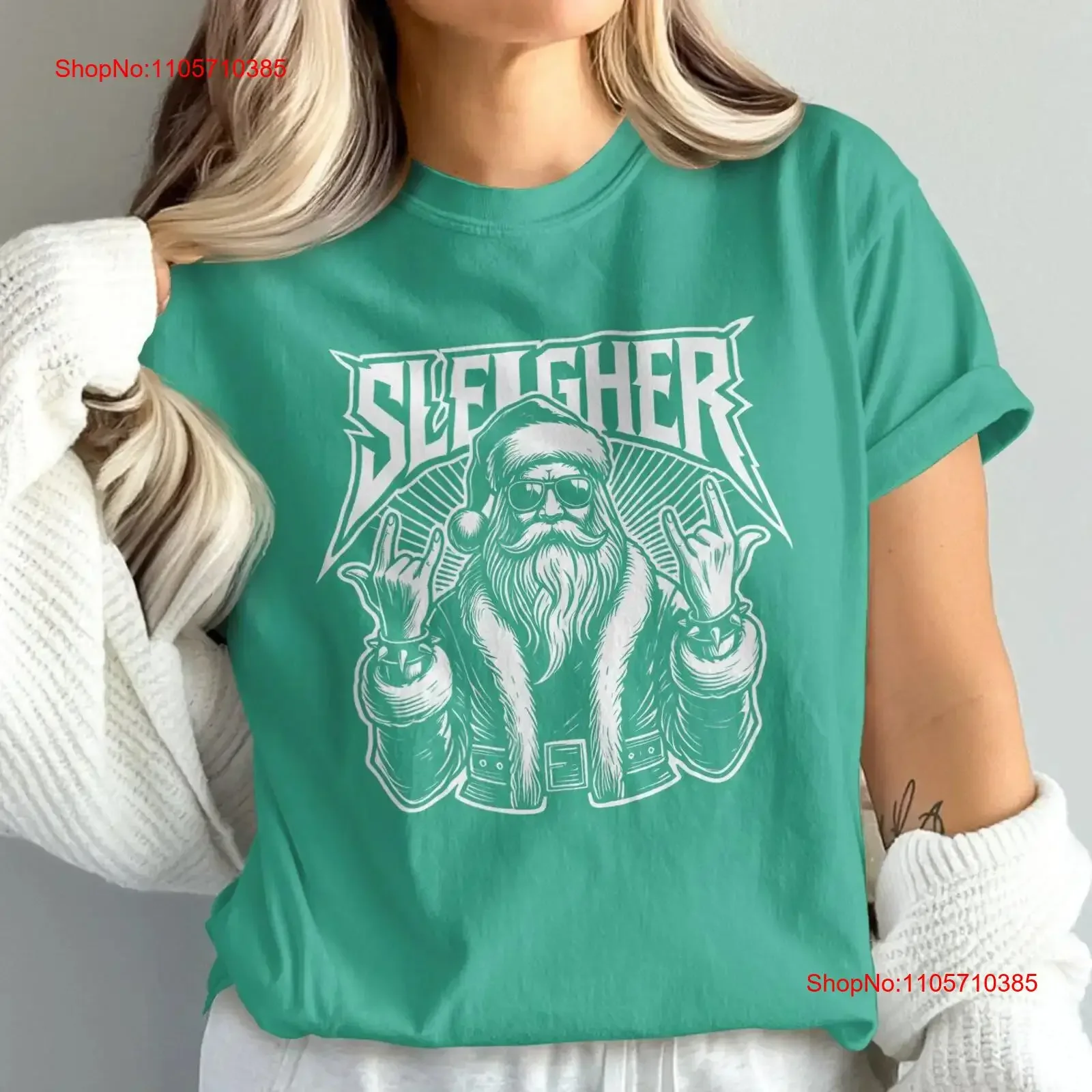 Sleigher Santa Claus T Shirt Christmas Funny Holiday Rocker Style Outfit for Men Cool Top vintage Washed Top For Everyday Wear