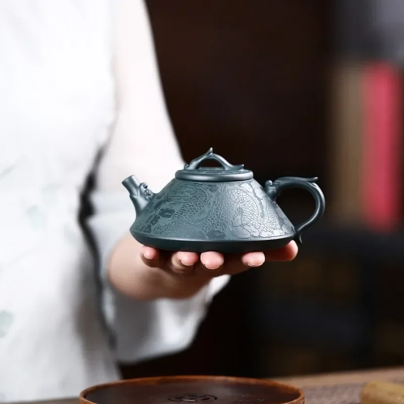 190ml High-end Yixing Raw Ore Purple Clay Teapot Famous Handmade Stone Scoop Dragon Pattern Tea Pot Beauty Chinese Tea pot 1pcs