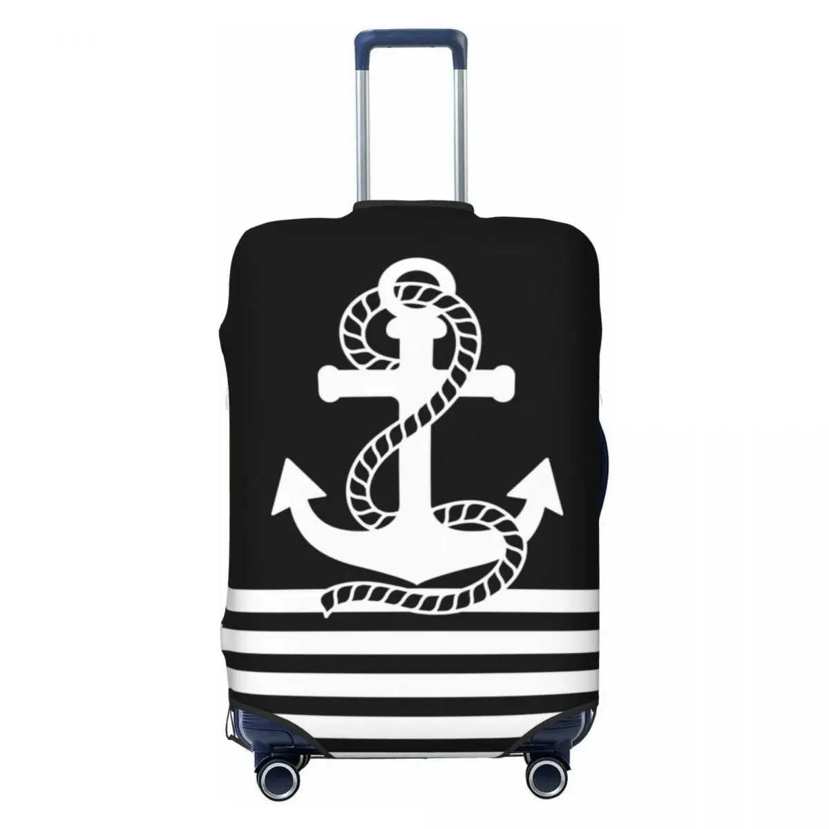 

Cute Black White Nautical Stripes And Anchor Luggage Cover Protector Dust Proof Sailing Sailor Travel Suitcase Covers