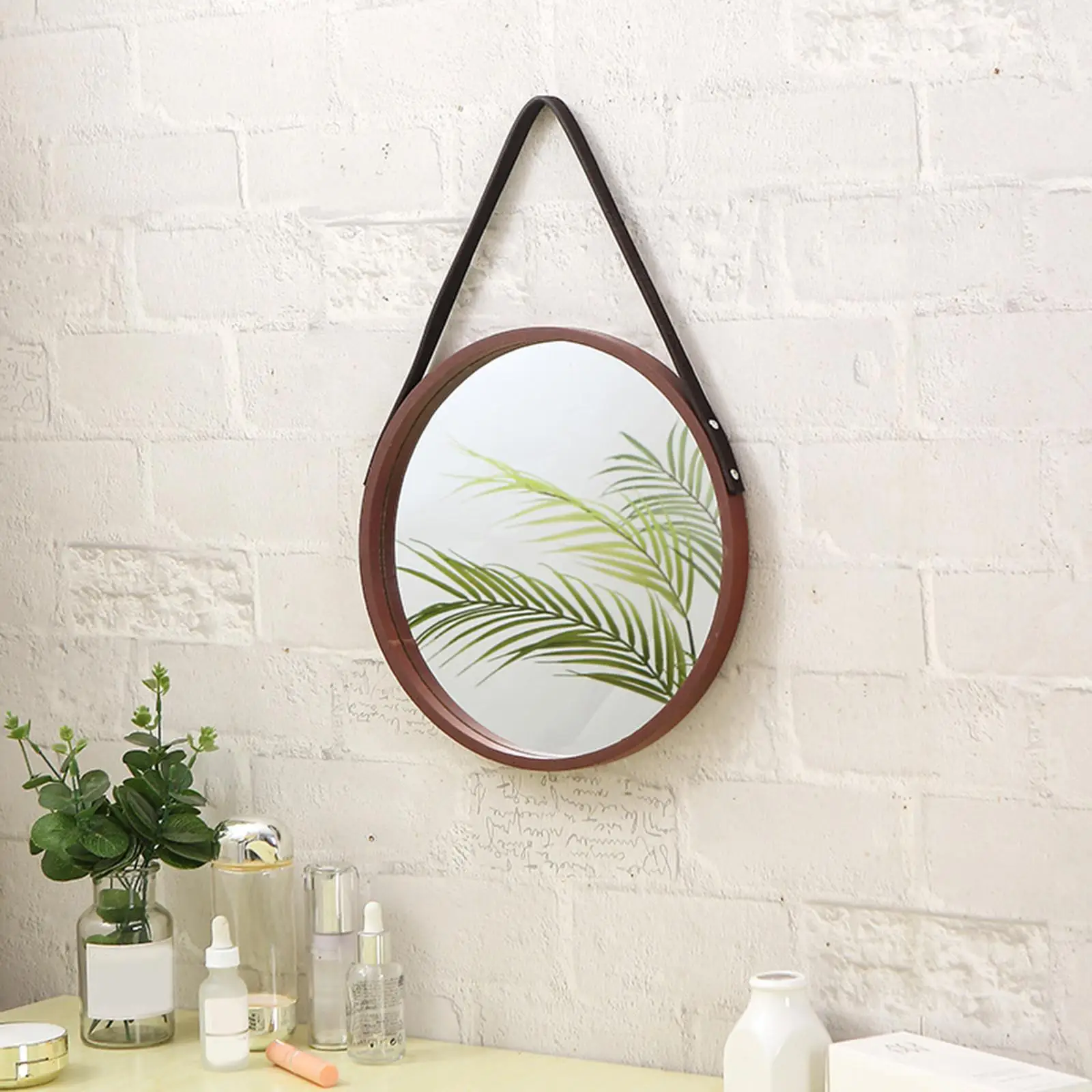 

Nordic Stylish Hanging Mirror Wall Mount Makeup Rustic Vanity Circular Frame Ornament for Dresser Salon Living Room Toilet Dorm