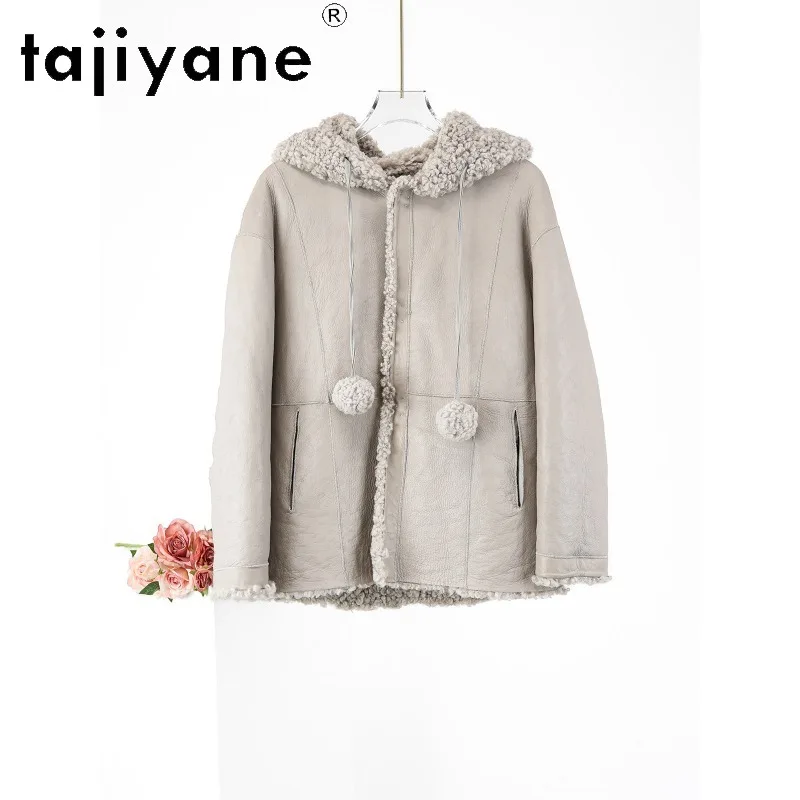 TAJIYANE Double-sided Merino Sheep Shearling Real Fur Coat Woman Hooded Fur Jacket Causal Furry Coats for Woman Fell Jacke 2026