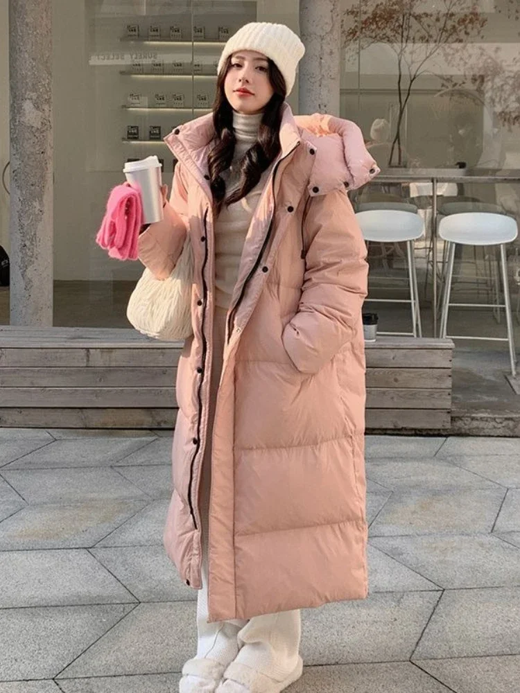 2026 Winter Y2K Vintage Korean Women Faux Fur Collar Parka Long Cotton Padded Warm Relaxed Silhouette Overcoat Casual Outerwear