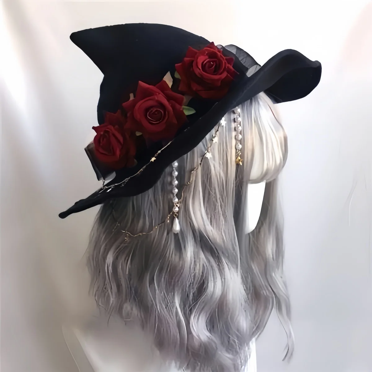Halloween Big Bow Wizard Hat Retro Witch Hat Masquerade Rose Gothic Magical Girl Hat Cosplay Accessories Party