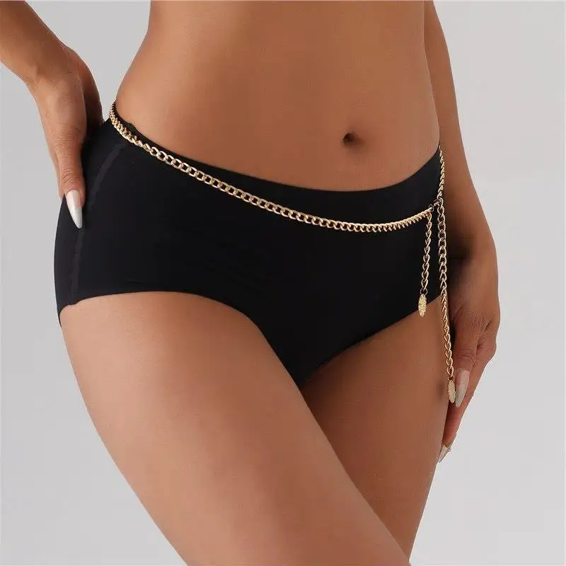 2026 Trendy Sexy Gold Aluminum Waist Chain Simple Fashion Body Accessory for Women Beach Summer Daily Outfits