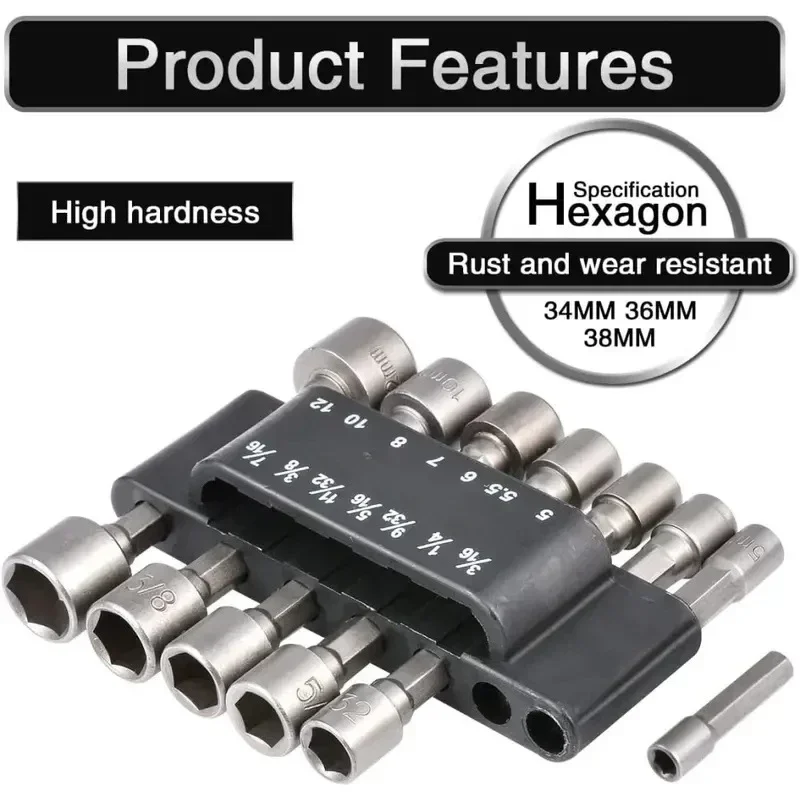 9PCS/14PCS Allen Bit Hex Socket Sleeve Set Nut Driver Bit Set Durability Driver Screwdriver Set Pneumatic Bits Insert Tool Set