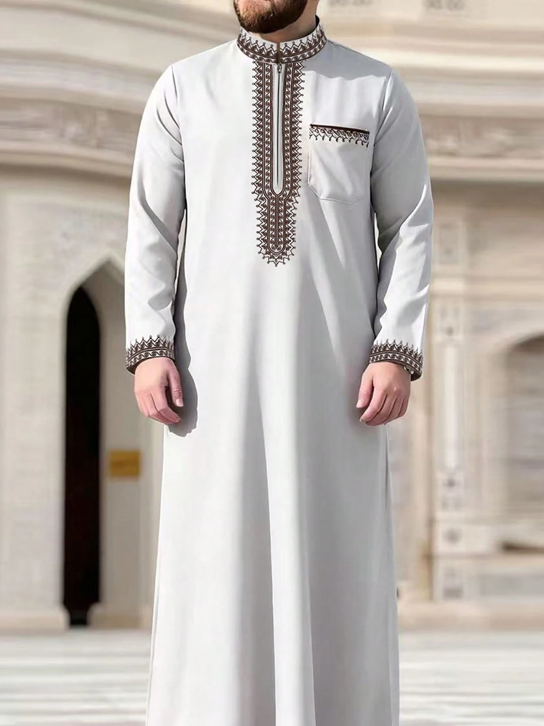 African Long Shirt Men's Loose Stitched Ethnic Minority Clothing Stand Collar Large Size Formal Dress Men's Robe Casual Wear