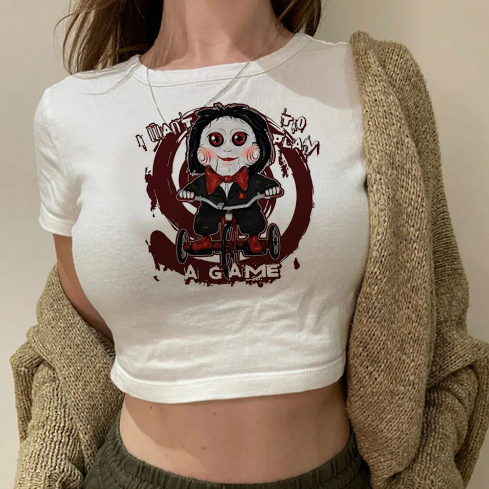 Movie Saw Horror Head Torture streetwear  yk2 hippie  crop top girl 90s gothic  vintage streetwear  clothes t-shirts