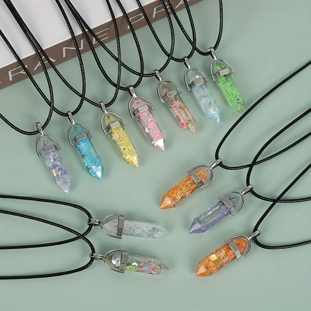 10Pcs Resin Glitter Luminous Hexagonal Pillar Necklace, DIY Earrings, Bracelets, Keychain Jewelry Making